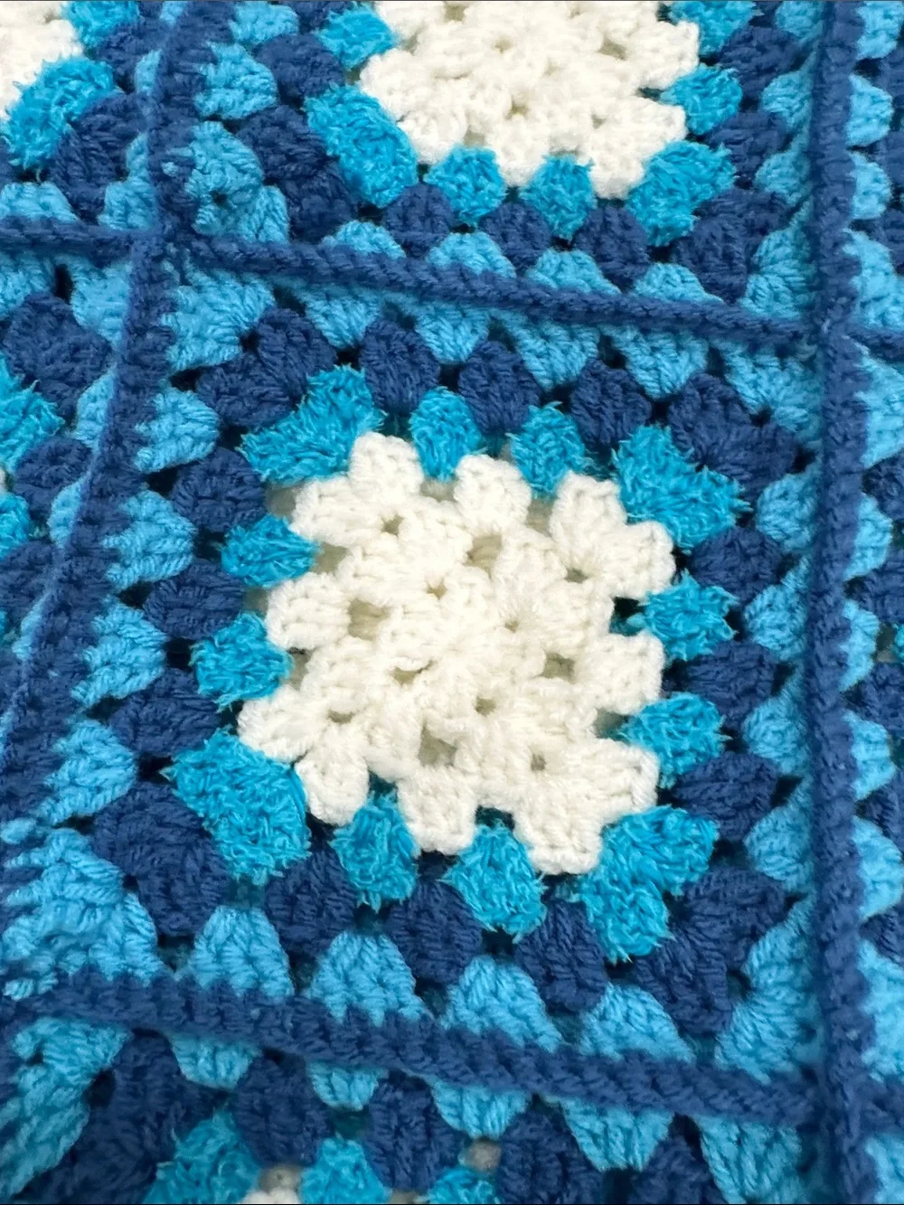 Handmade by “Anushikk” Blue & White Crochet Granny Square Throw Blanket